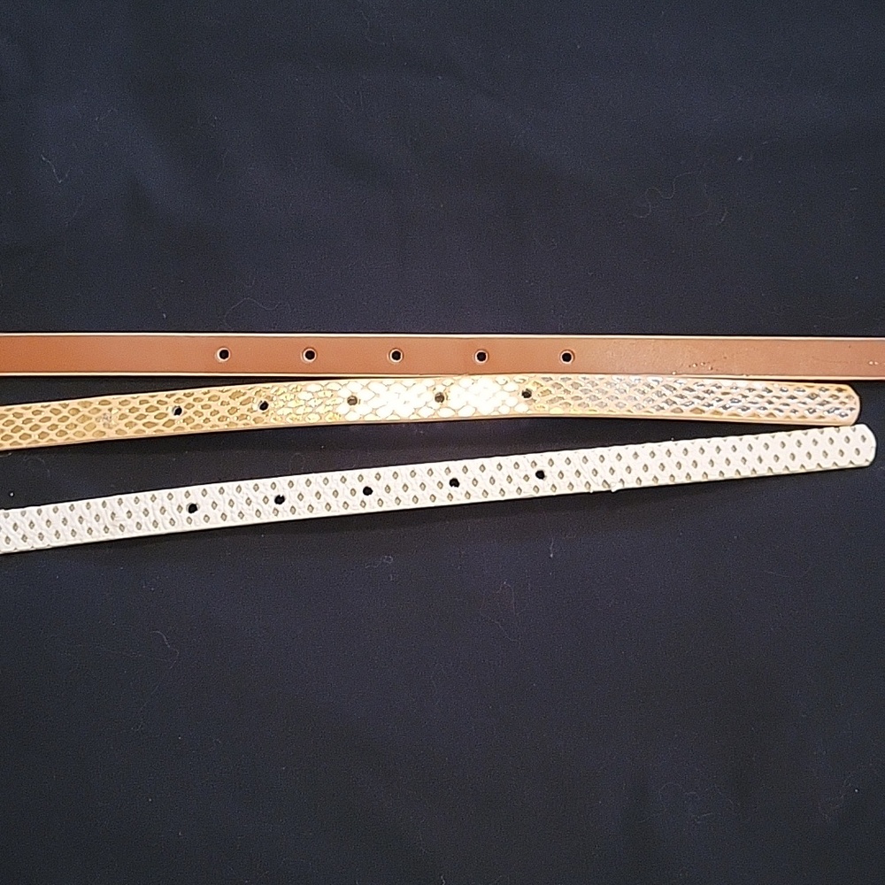 Three Thin Women's Belts in White, Tan, and Gold - Picture 2 of 2